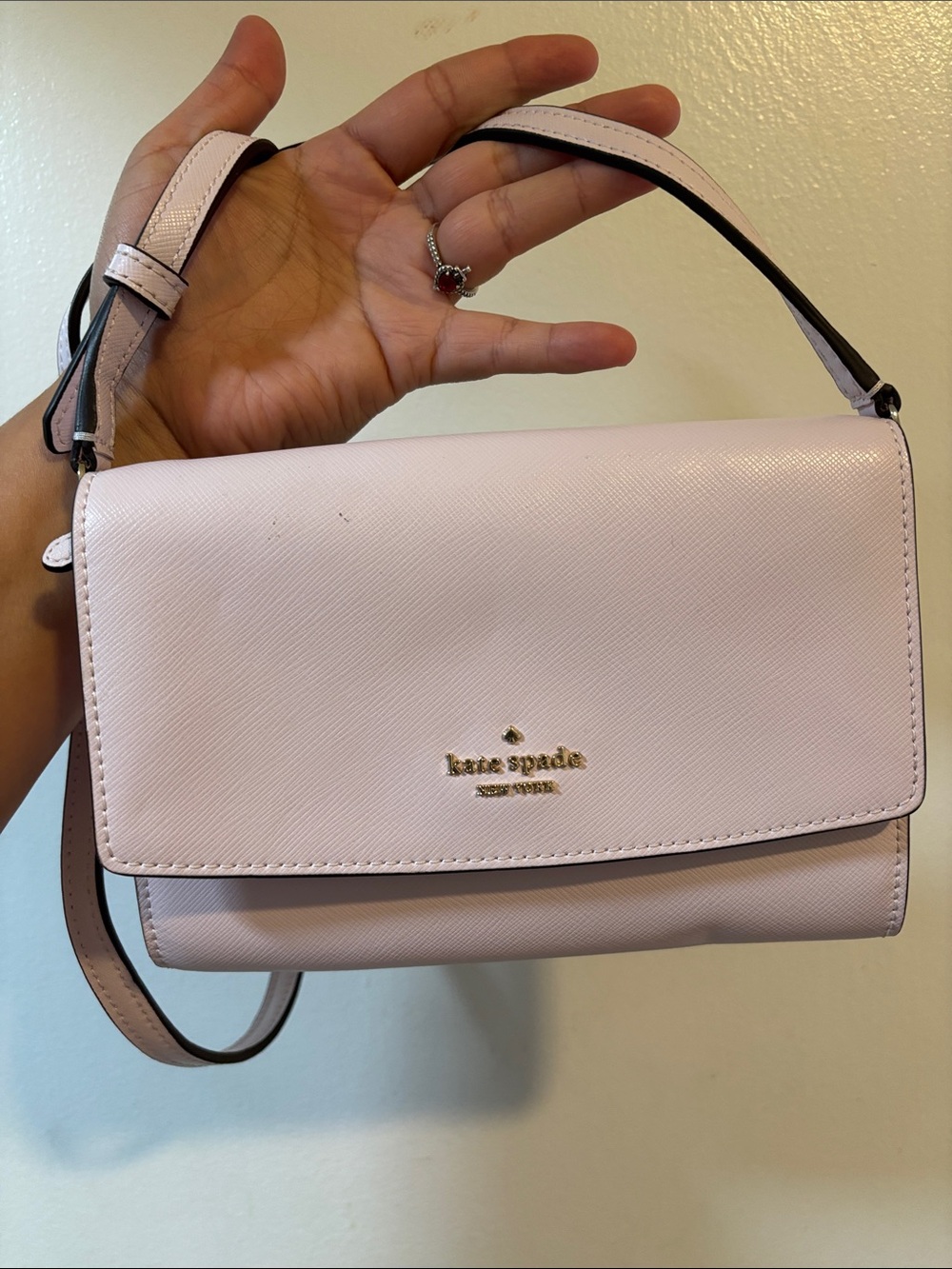 kate spade Pale Pink Leather Crossbody with Gold Logo